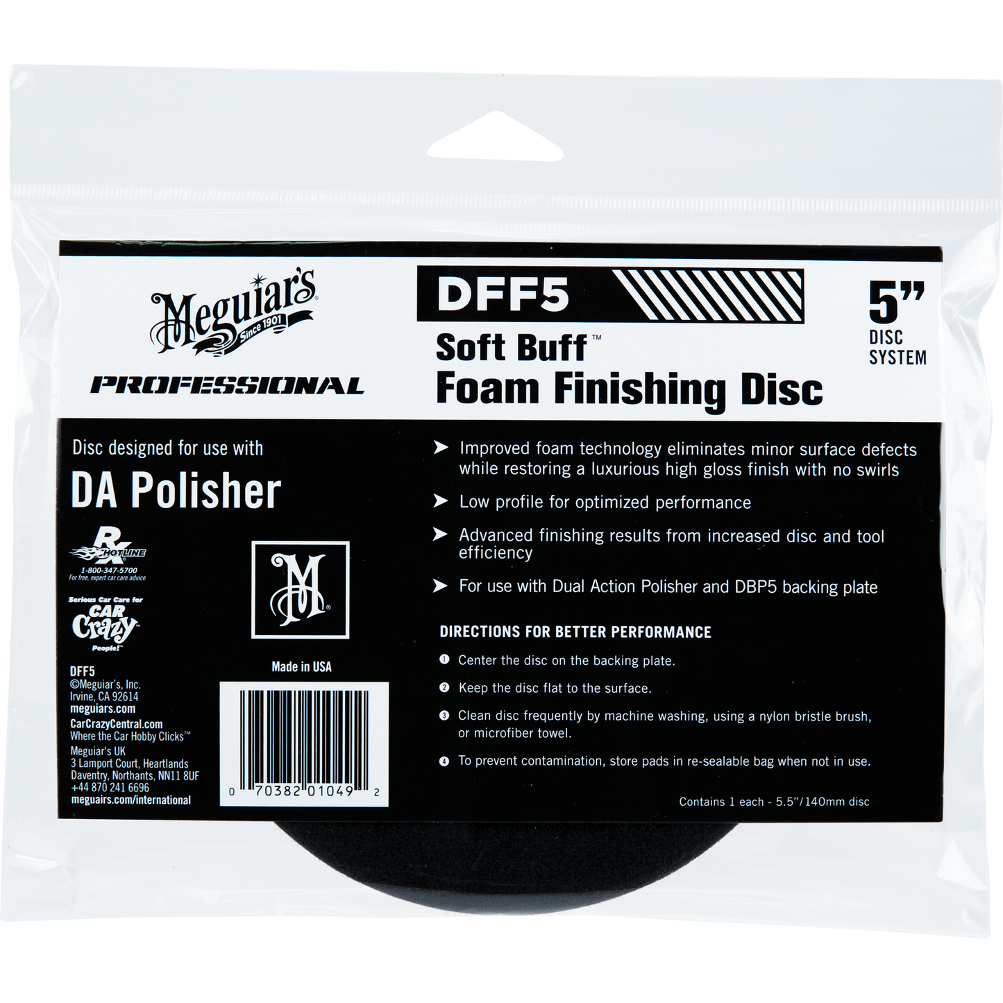 Meguiar's Foam Finishing Disc 5" Pad Hook and Loop