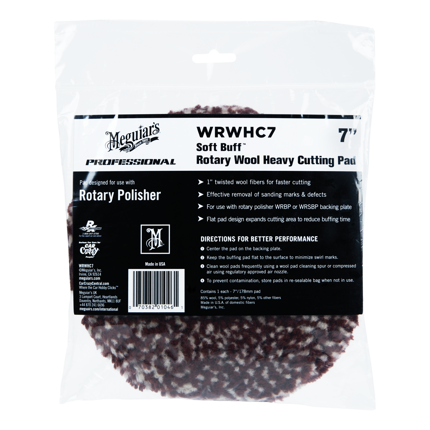 Rotary Wool Heavy Cutting Pad 7" Hook and Loop