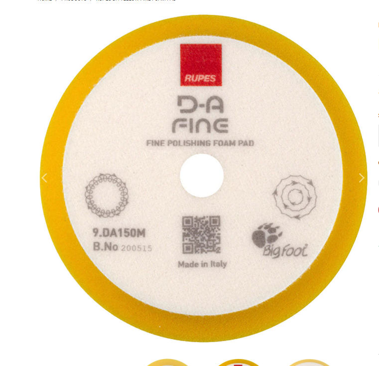 Rupes D-A FINE High Performance Fine Polishing Foam Pad Yellow - 6"