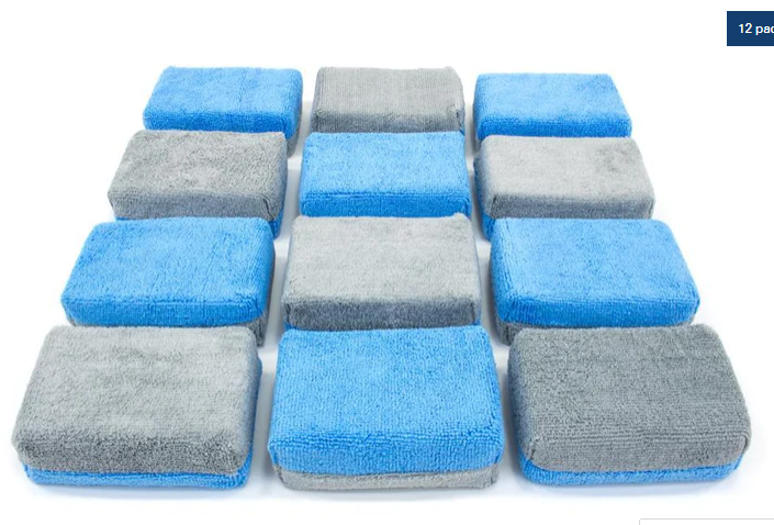Thick [Saver Applicator Terry] Microfiber Coating Applicator Sponge with Plastic Barrier - 12 pack