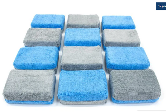Thick [Saver Applicator Terry] Microfiber Coating Applicator Sponge with Plastic Barrier - 12 pack