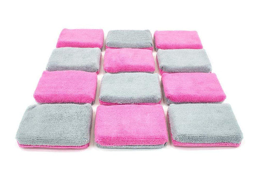 Thin [Saver Applicator Terry] Microfiber Coating Applicator Sponge with Plastic Barrier - 12 pack(PINK)