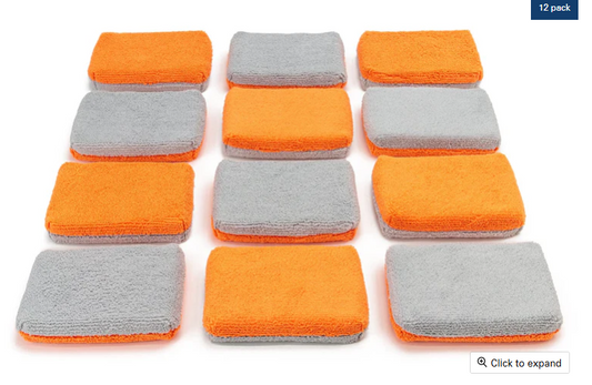 Thin [Saver Applicator Terry] Microfiber Coating Applicator Sponge with Plastic Barrier - 12 pack Orange