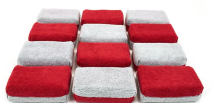 Thick [Saver Applicator Terry] Microfiber Coating Applicator Sponge with Plastic Barrier - 12 pack Red